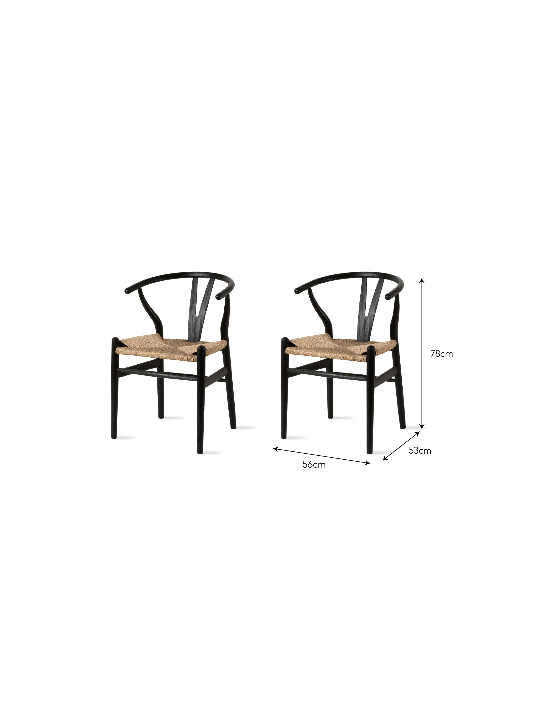 Chilthorne Wishbone Dining Chair Set of 2 Black - Dining Chairs & Benches - Garden Trading -
