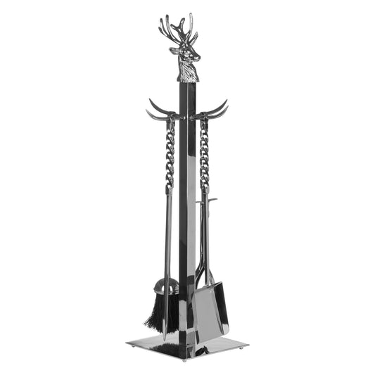 Hand Turned Stag Companion Set In Polished Nickel -  - Hill Interiors -