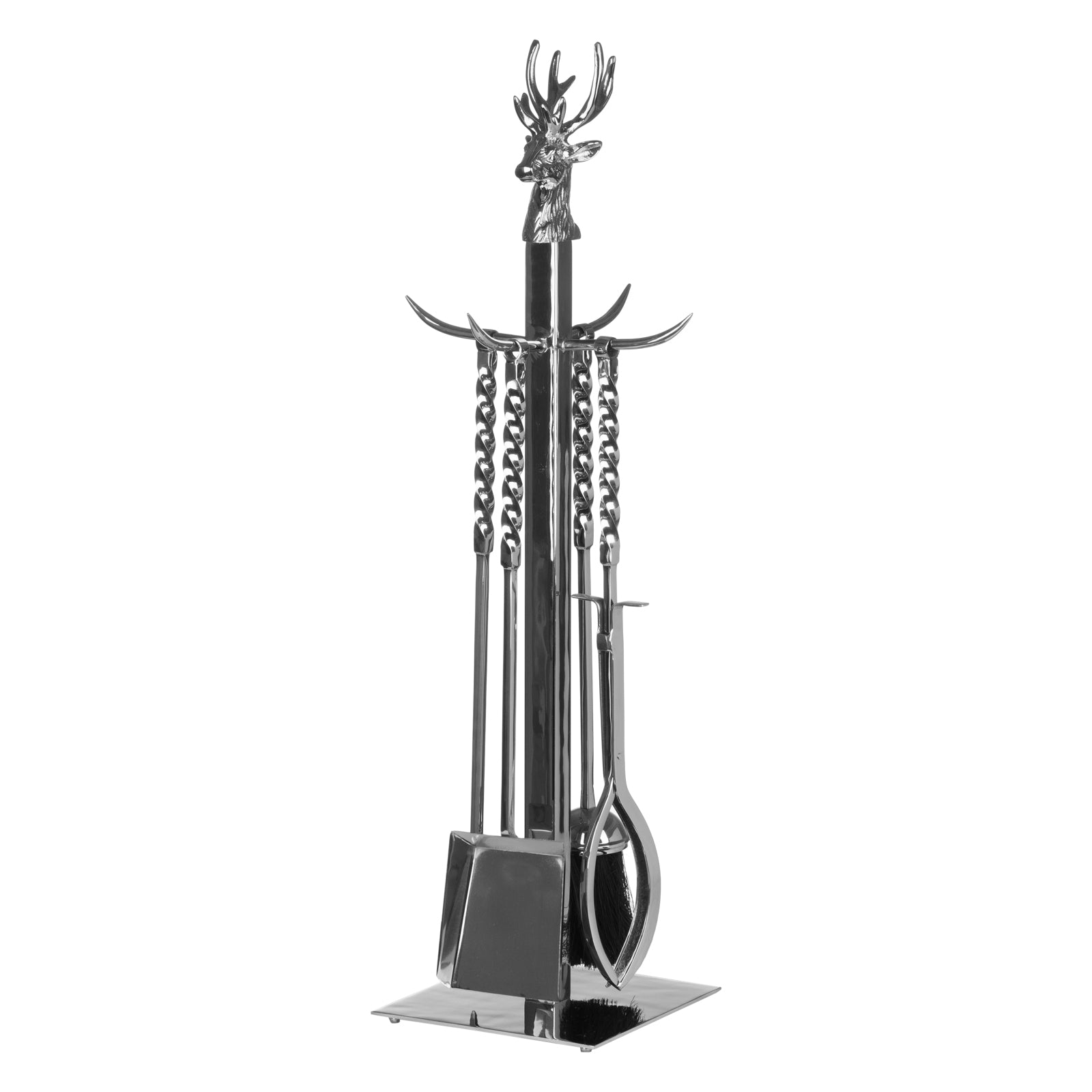 Hand Turned Stag Companion Set In Polished Nickel -  - Hill Interiors -