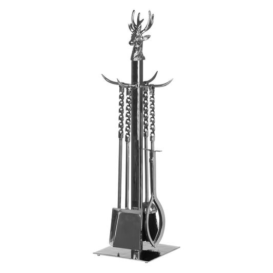 Hand Turned Stag Companion Set In Polished Nickel -  - Hill Interiors -