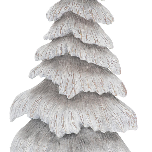 Carved Wood Effect Grey Snowy Tree Small