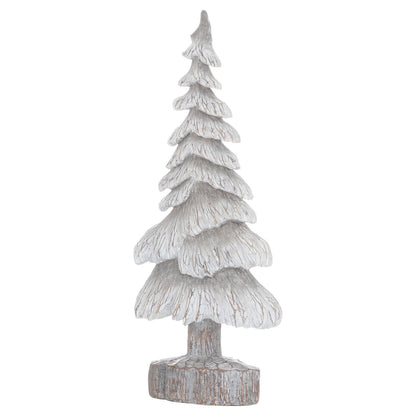 Carved Wood Effect Grey Snowy Tree Small
