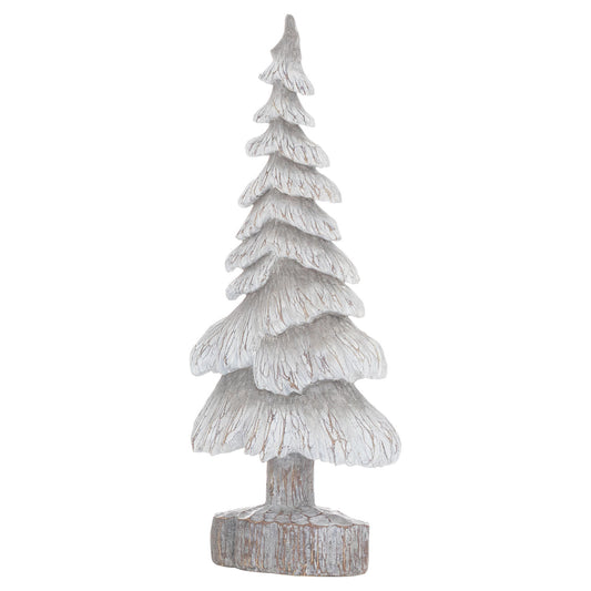 Carved Wood Effect Grey Snowy Tree Small