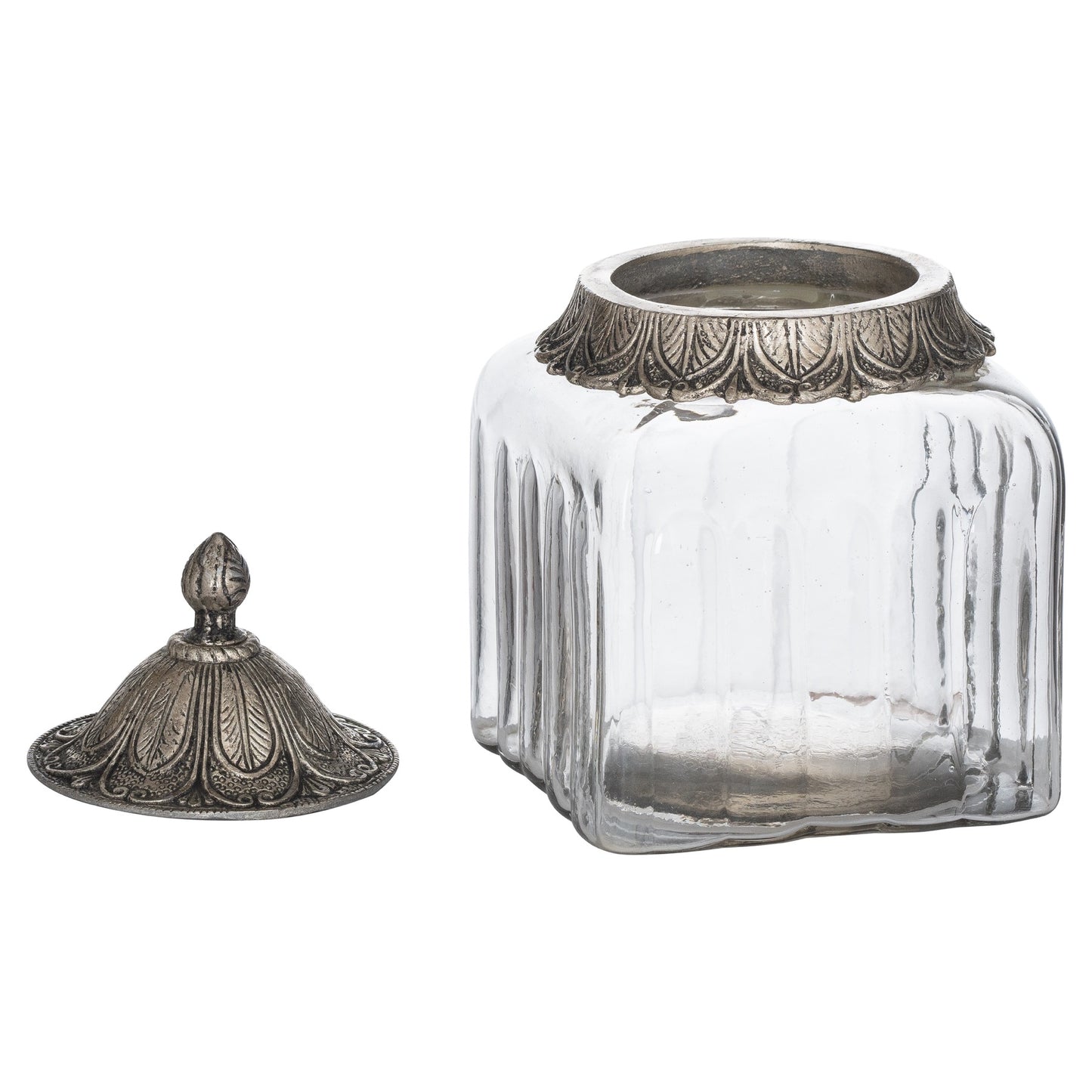 Silver Smoked Midnight Glass Top Tall Candle Pillar Holder