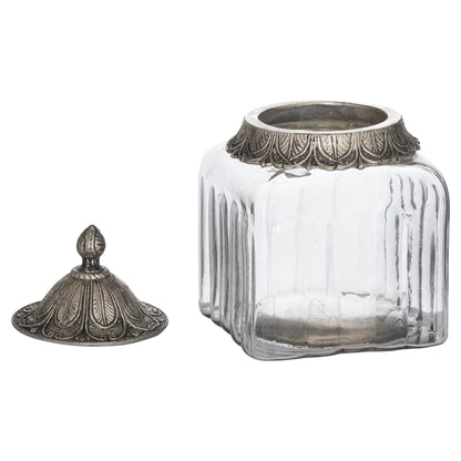 Silver Smoked Midnight Glass Top Tall Candle Pillar Holder