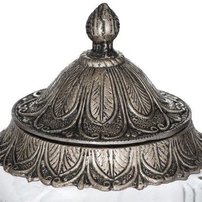Silver Smoked Midnight Glass Top Tall Candle Pillar Holder