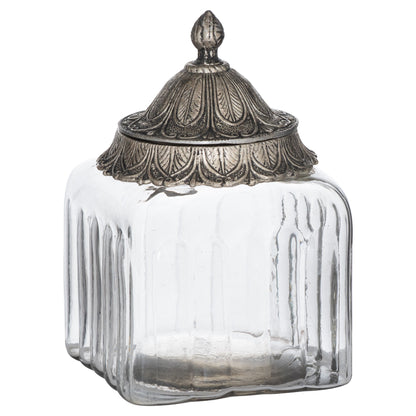 Silver Smoked Midnight Glass Top Tall Candle Pillar Holder