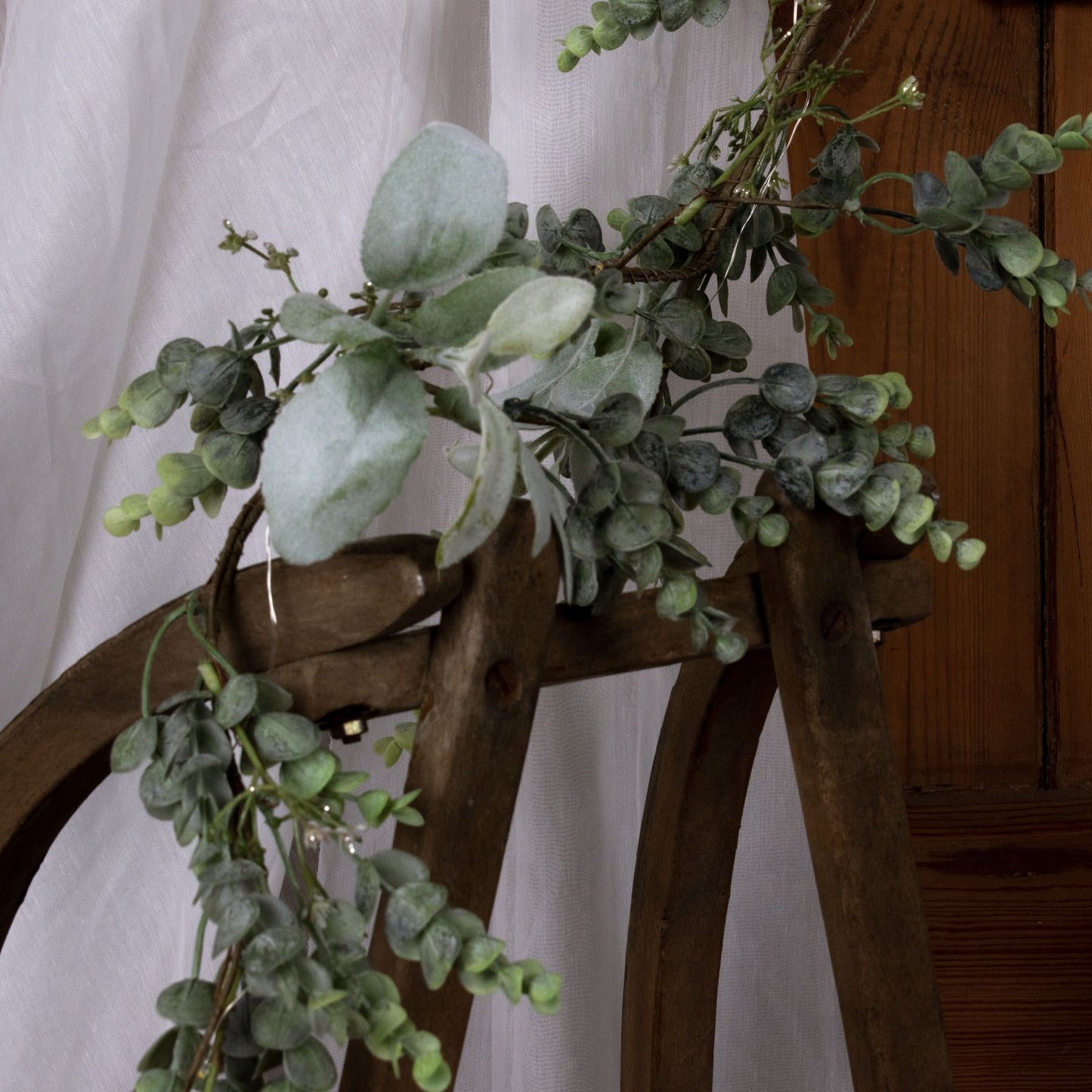 LED Winter Garland With Eucalyptus And Lambs Ear -  - Hill Interiors -