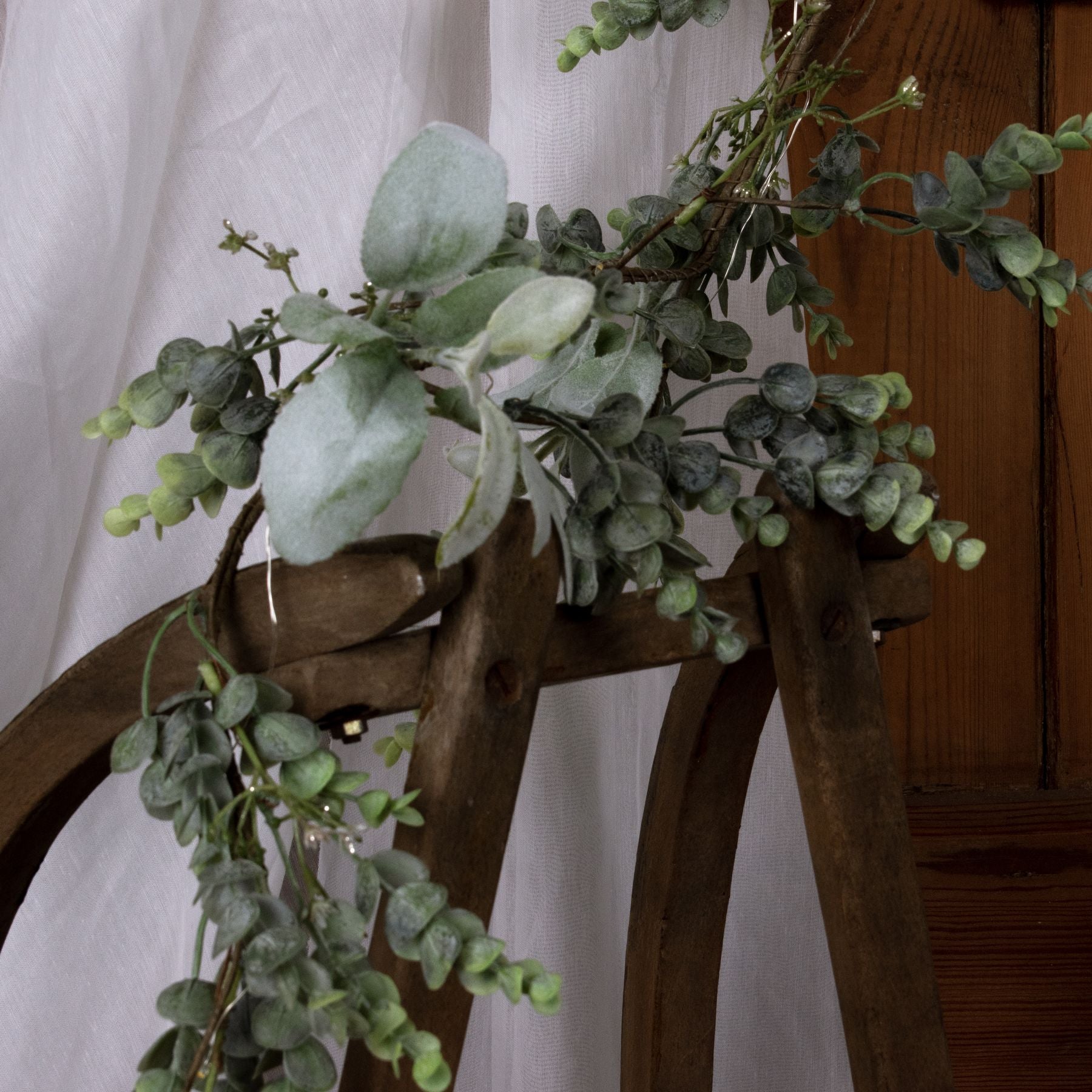 LED Winter Garland With Eucalyptus And Lambs Ear -  - Hill Interiors -
