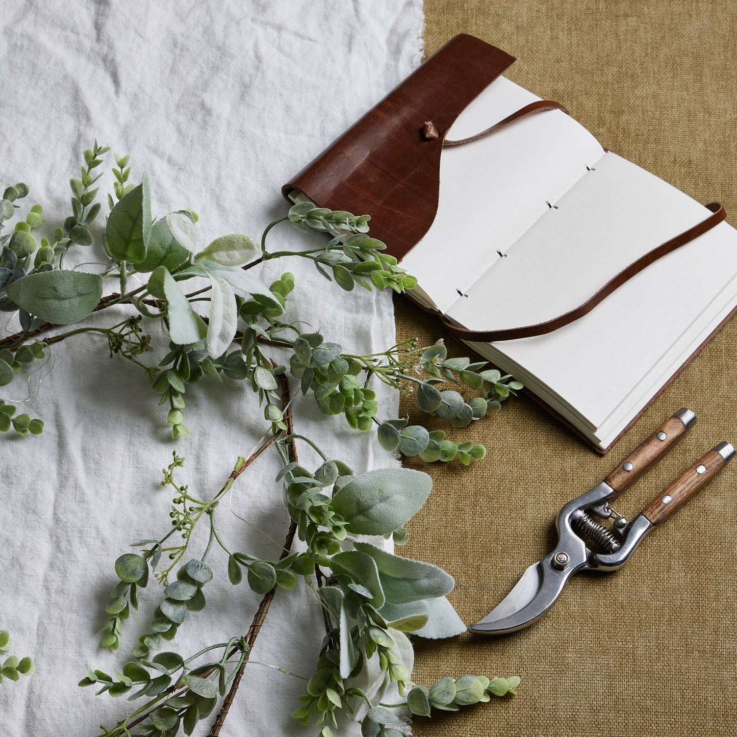 LED Winter Garland With Eucalyptus And Lambs Ear -  - Hill Interiors -