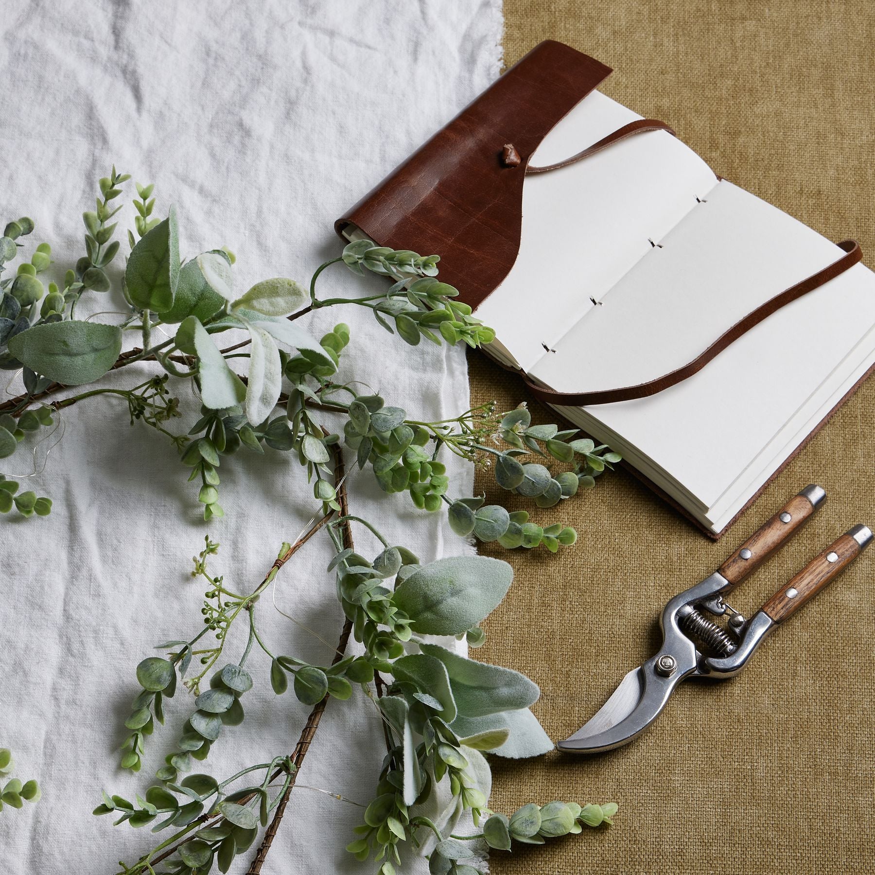 LED Winter Garland With Eucalyptus And Lambs Ear -  - Hill Interiors -
