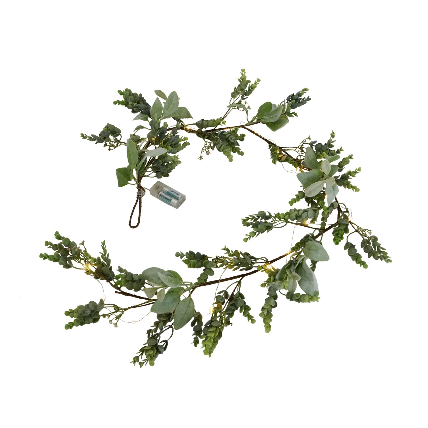 LED Winter Garland With Eucalyptus And Lambs Ear -  - Hill Interiors -