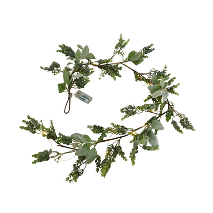 LED Winter Garland With Eucalyptus And Lambs Ear -  - Hill Interiors -