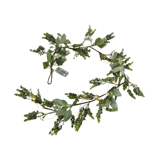 LED Winter Garland With Eucalyptus And Lambs Ear -  - Hill Interiors -