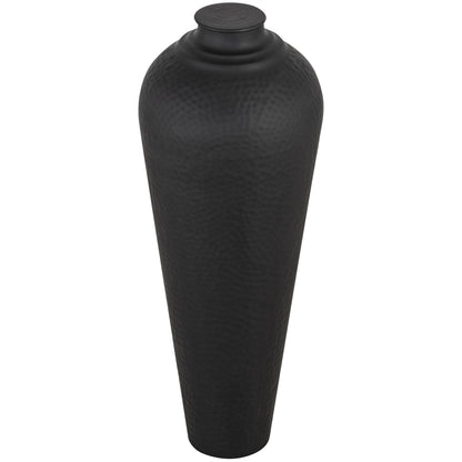 Matt Black Hammered Vase With Lid Medium