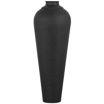 Matt Black Hammered Vase With Lid Medium