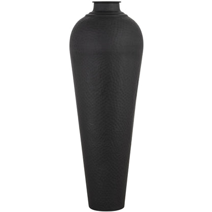 Matt Black Hammered Vase With Lid Large