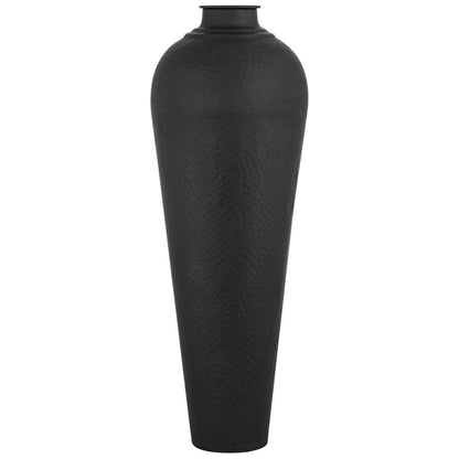Matt Black Hammered Vase With Lid Large