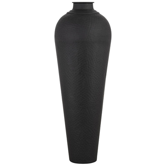 Matt Black Hammered Vase With Lid Large