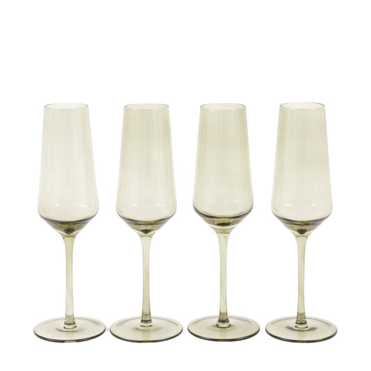 Olive Green Flute Glass Set of 4