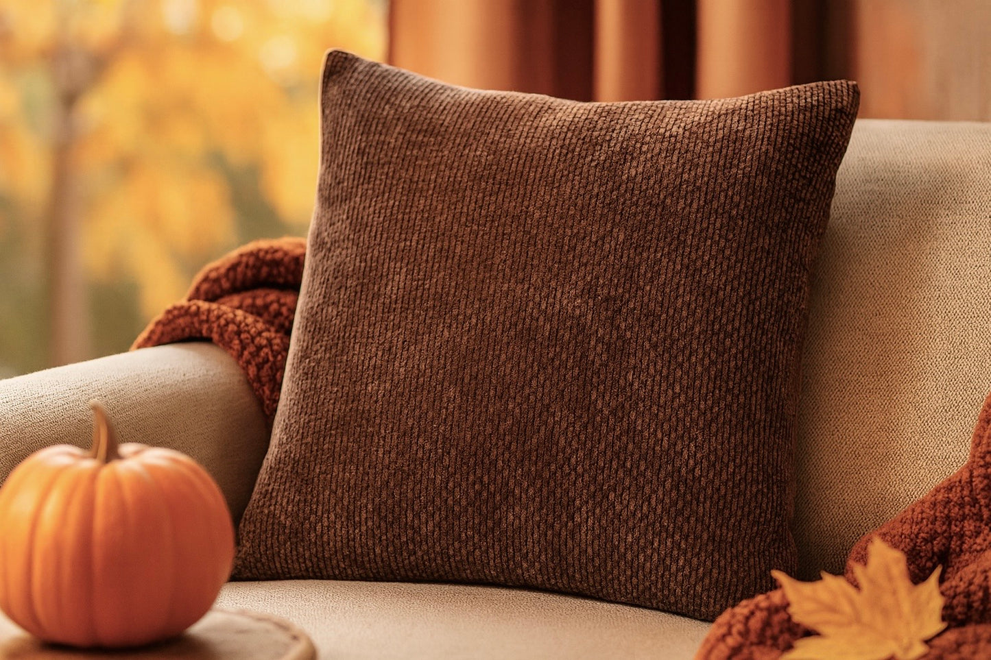 Autumnal Chenille Cushion Chocolate Pack of 2
