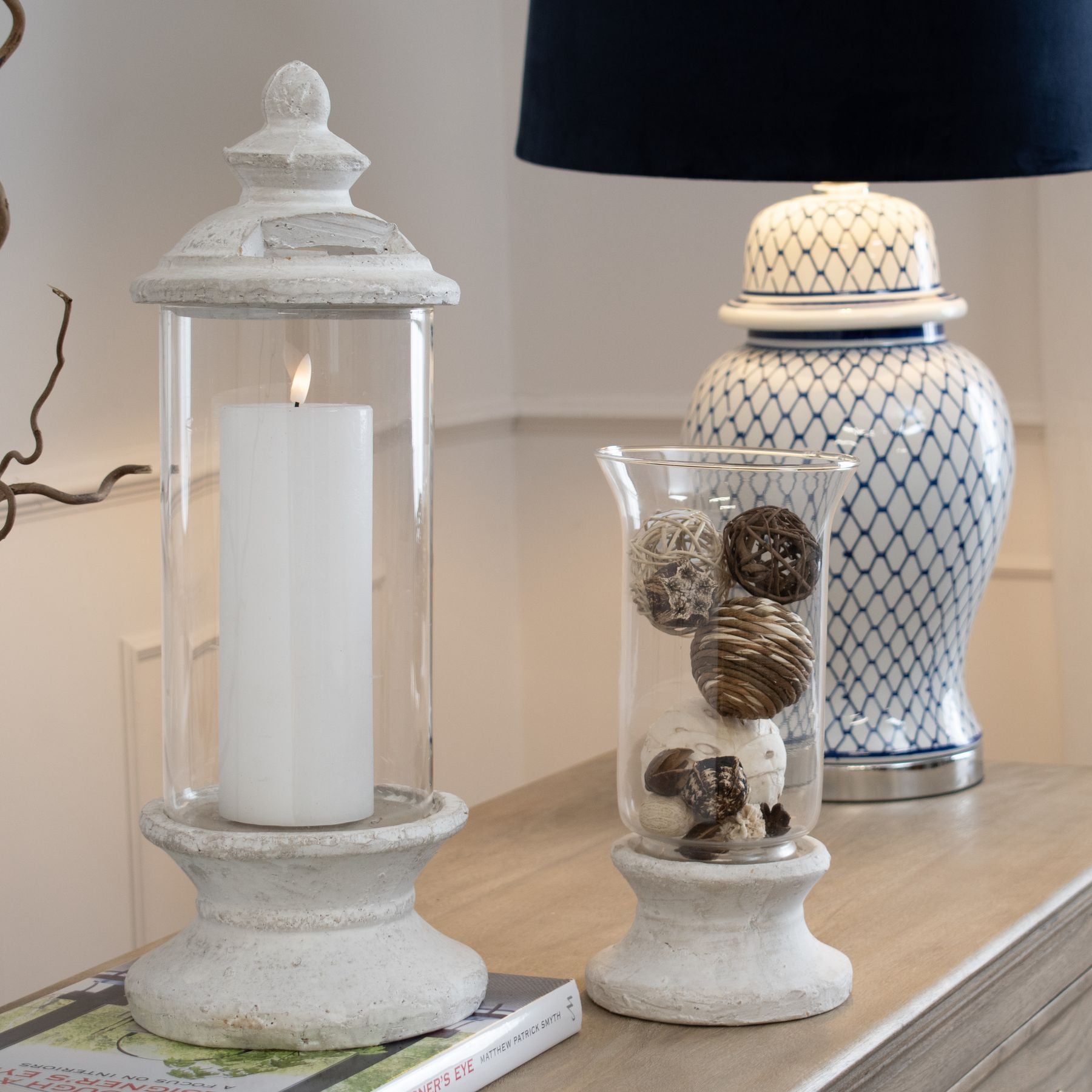 Stone Based Hurricane Lantern -  - Hill Interiors -