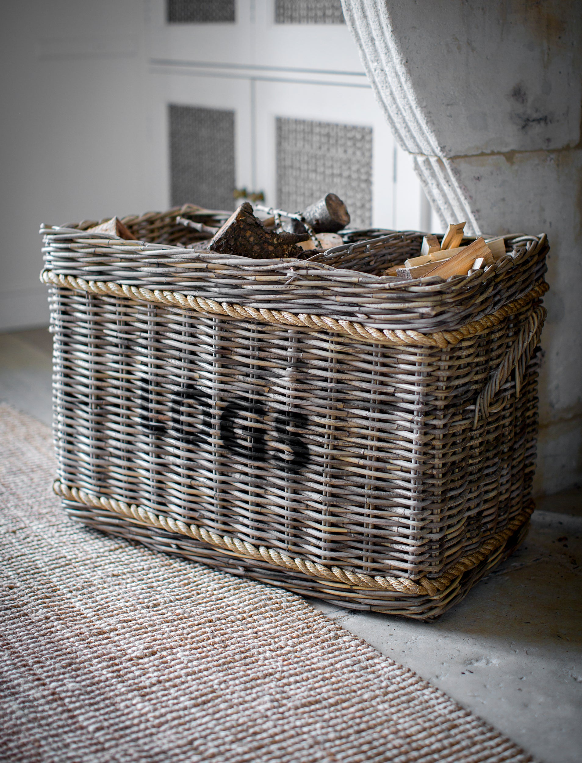 Bembridge Log Basket with Rope Rectangular Natural - Log Storage & Baskets - Garden Trading -