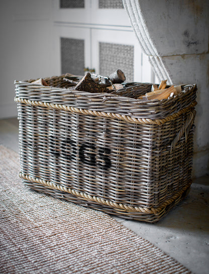 Bembridge Log Basket with Rope Rectangular Natural - Log Storage & Baskets - Garden Trading -