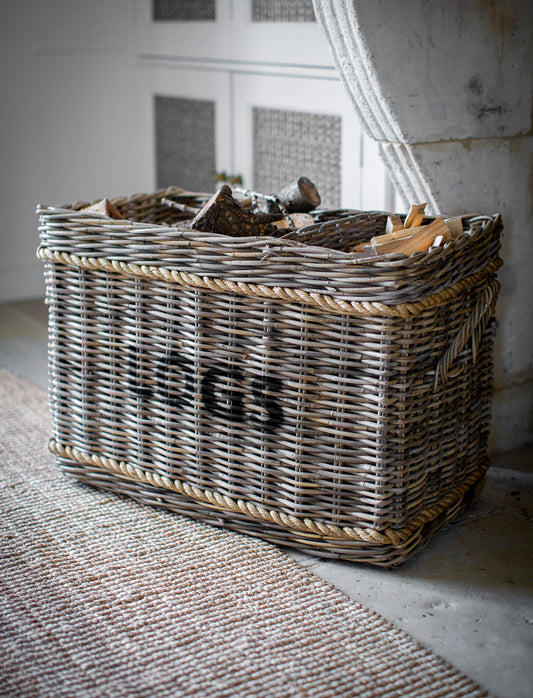 Bembridge Log Basket with Rope Rectangular Natural - Log Storage & Baskets - Garden Trading -