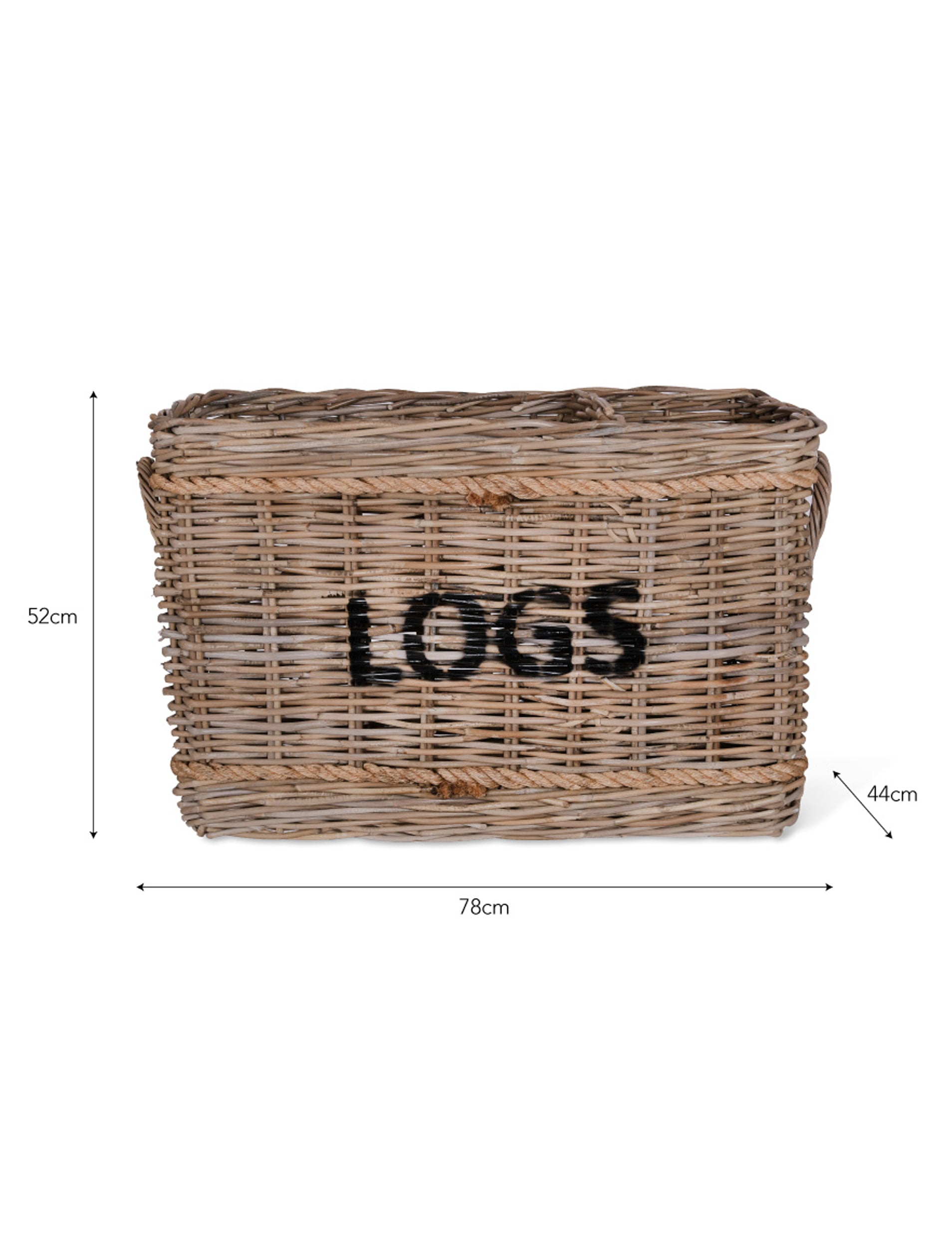Bembridge Log Basket with Rope Rectangular Natural - Log Storage & Baskets - Garden Trading -
