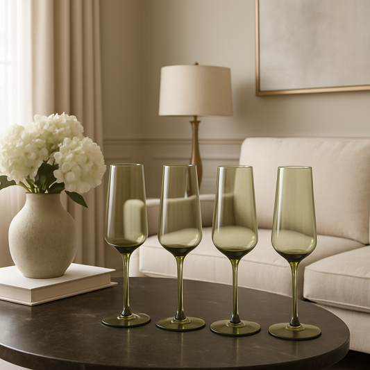Olive Green Flute Glass Set of 4