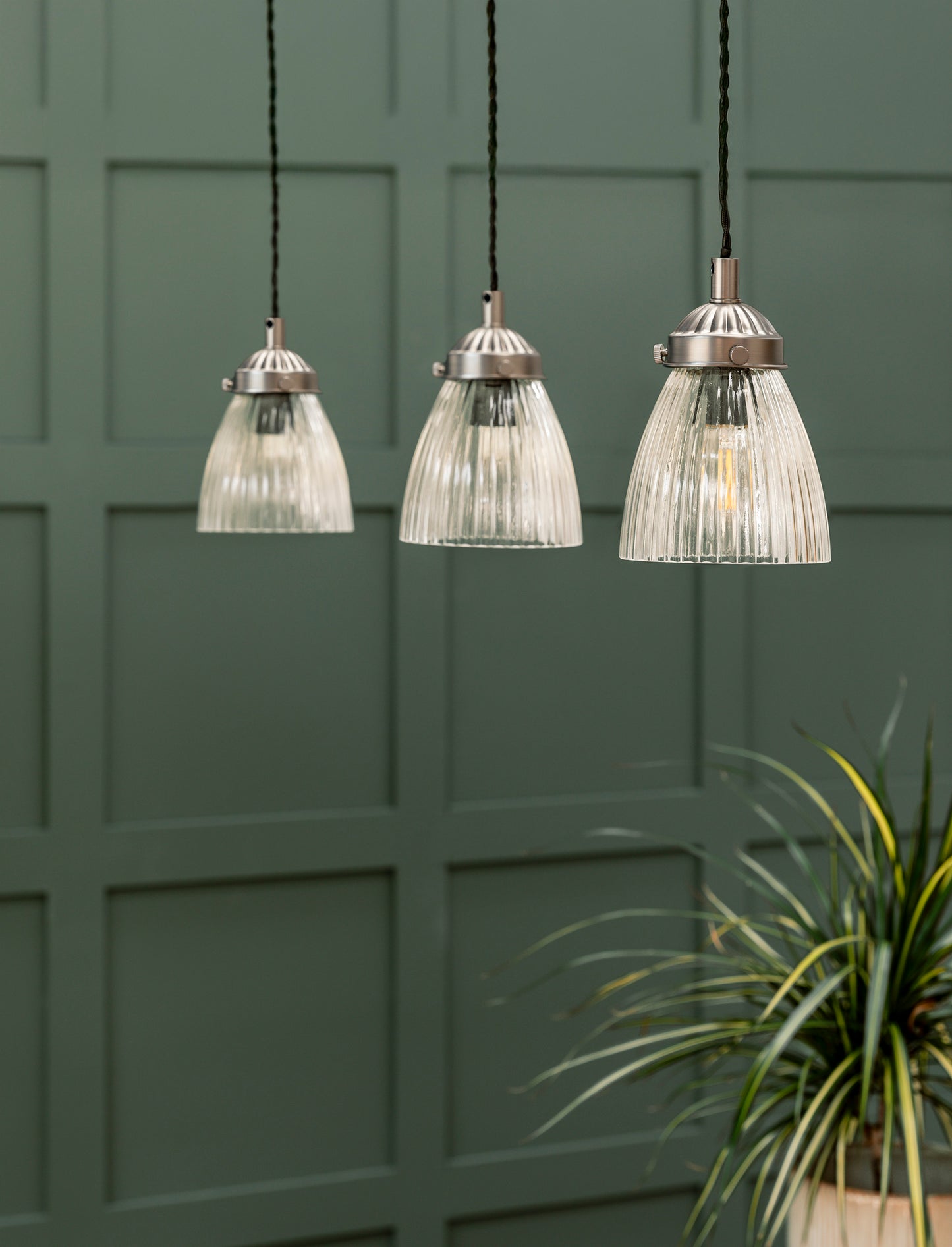 Fovant Glass Triple Pendant Light Satin Nickel