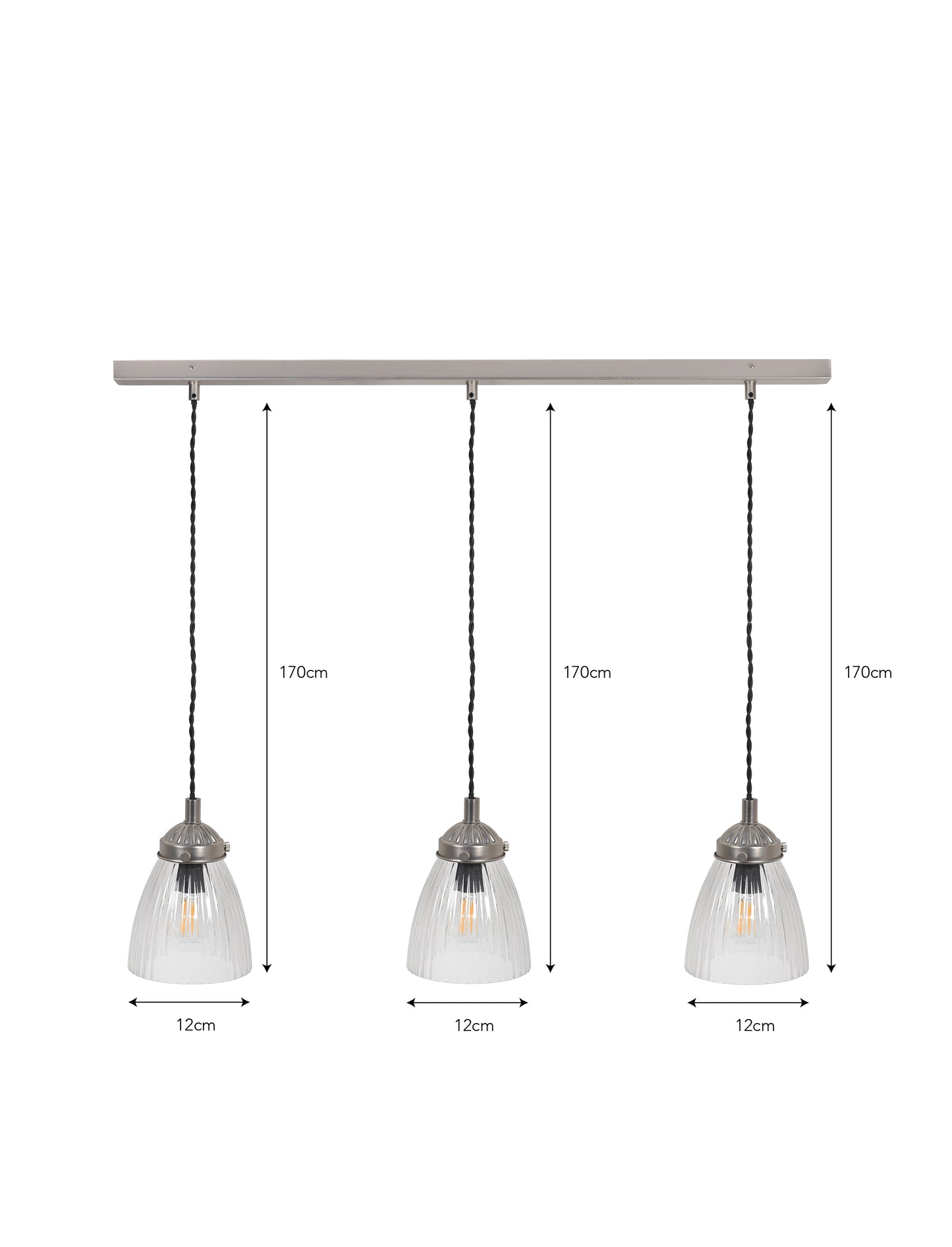 Fovant Glass Triple Pendant Light Satin Nickel - Pendant & Ceiling Lights - Garden Trading -