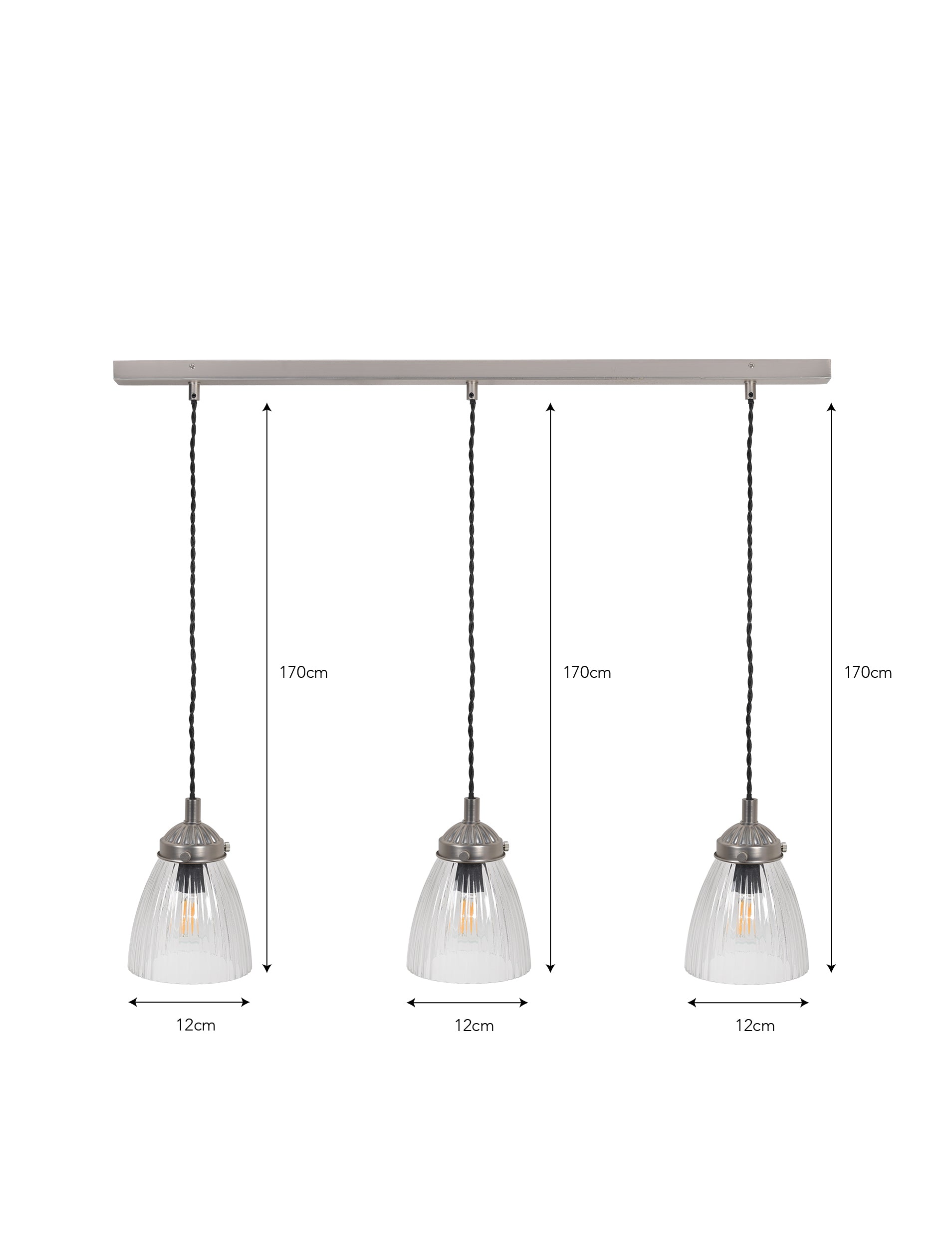Fovant Glass Triple Pendant Light Satin Nickel - Pendant & Ceiling Lights - Garden Trading -