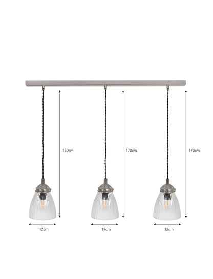 Fovant Glass Triple Pendant Light Satin Nickel - Pendant & Ceiling Lights - Garden Trading -