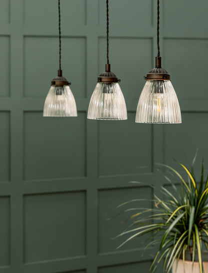Fovant Glass Triple Pendant Light Antique Bronze