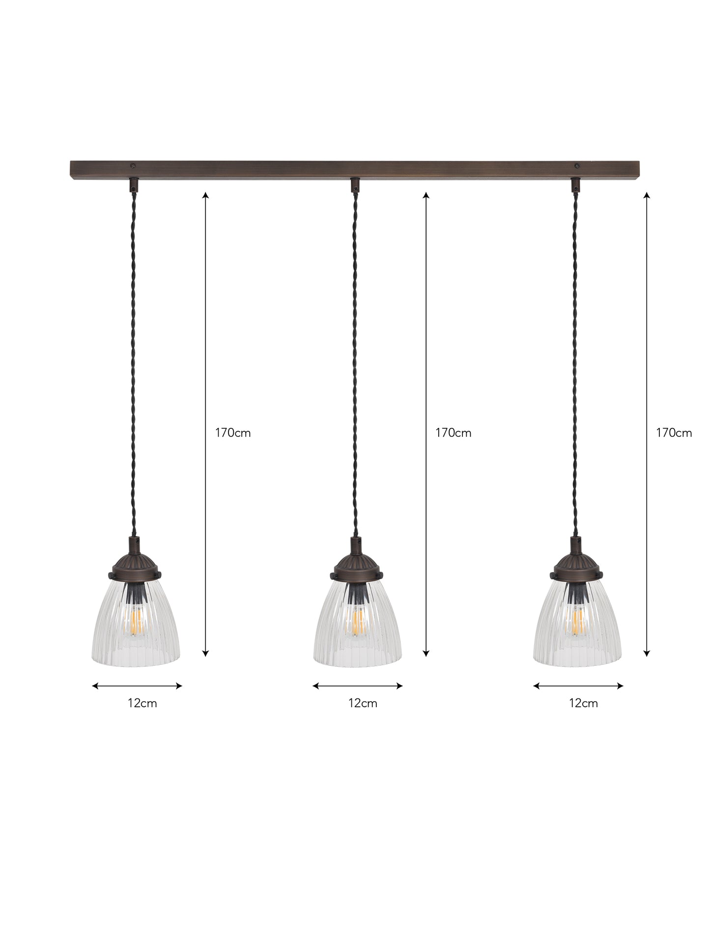 Fovant Glass Triple Pendant Light Antique Bronze - Pendant & Ceiling Lights - Garden Trading -