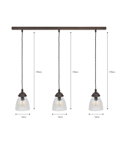 Fovant Glass Triple Pendant Light Antique Bronze - Pendant & Ceiling Lights - Garden Trading -