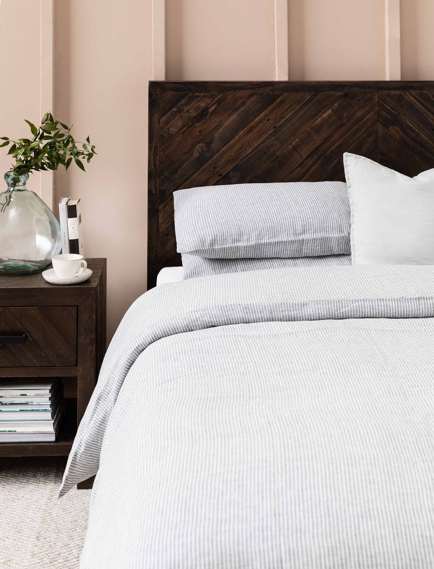Pembridge Linen Duvet Cover Super King Grey & White - Bed Linen - Garden Trading -
