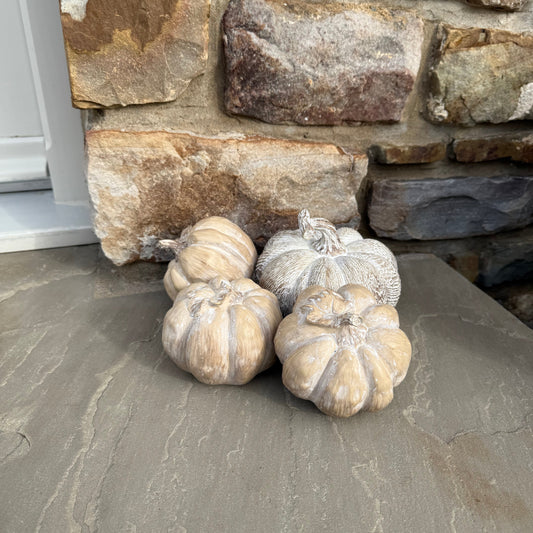 Set of Three Carved Wood Effect Pumpkins Medium