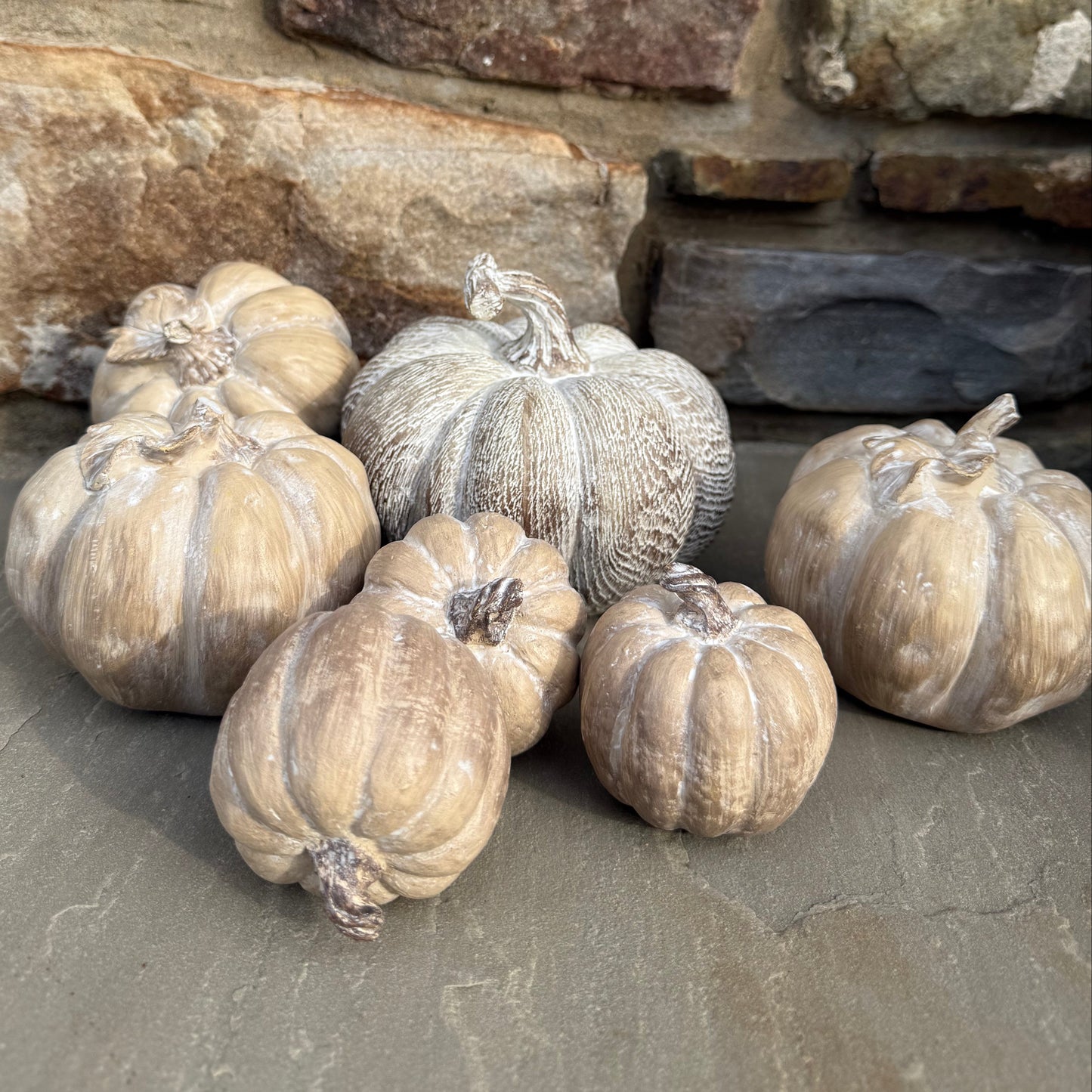 Set of Three Carved Wood Effect Pumpkins Medium