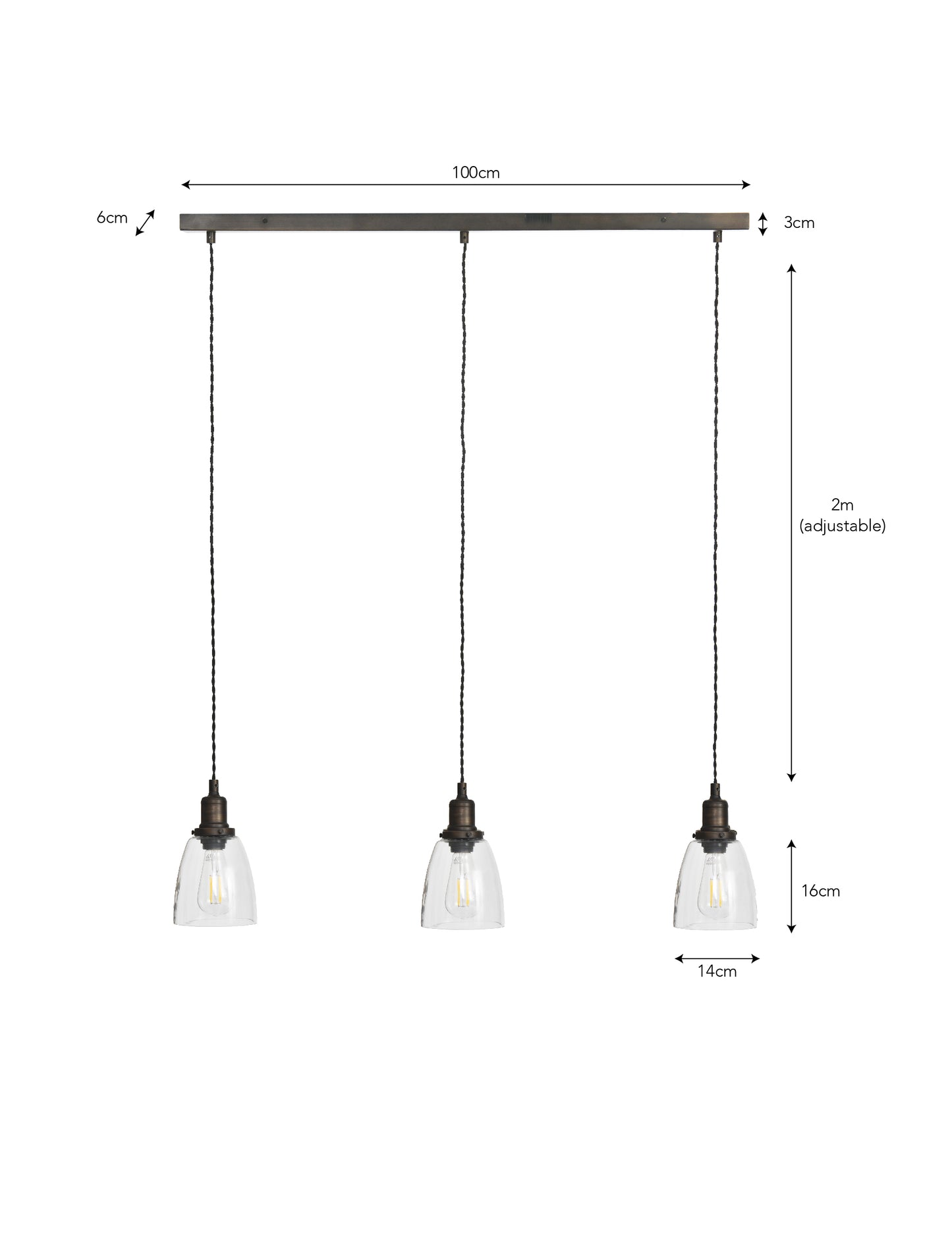 Hoxton Domed Pendant Light Trio Antique Bronze