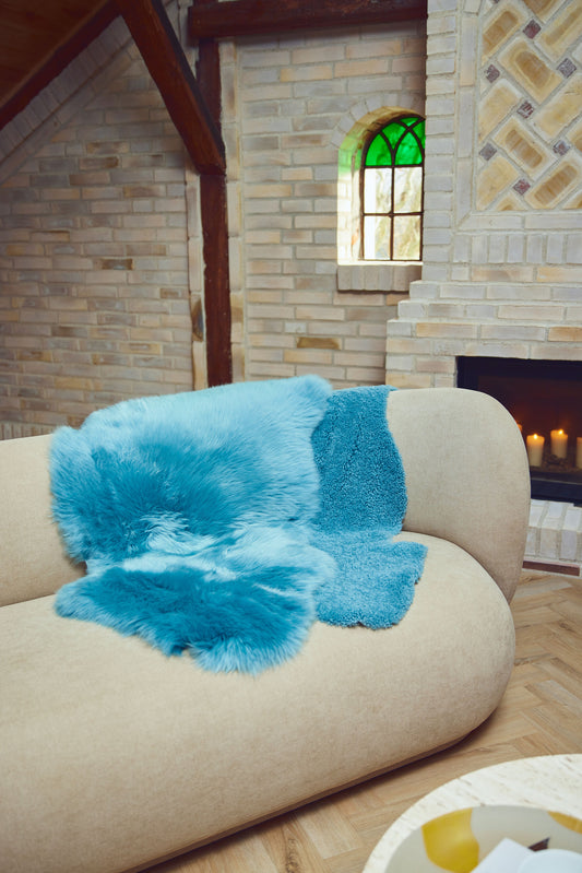 New Zealand Sheepskin Long Wool Rug/Throw Coral Peacock