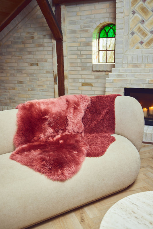 New Zealand Sheepskin Long Wool Rug/Throw Coral Peach