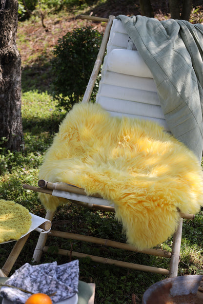 New Zealand Sheepskin Long Wool Rug/Throw Lemon
