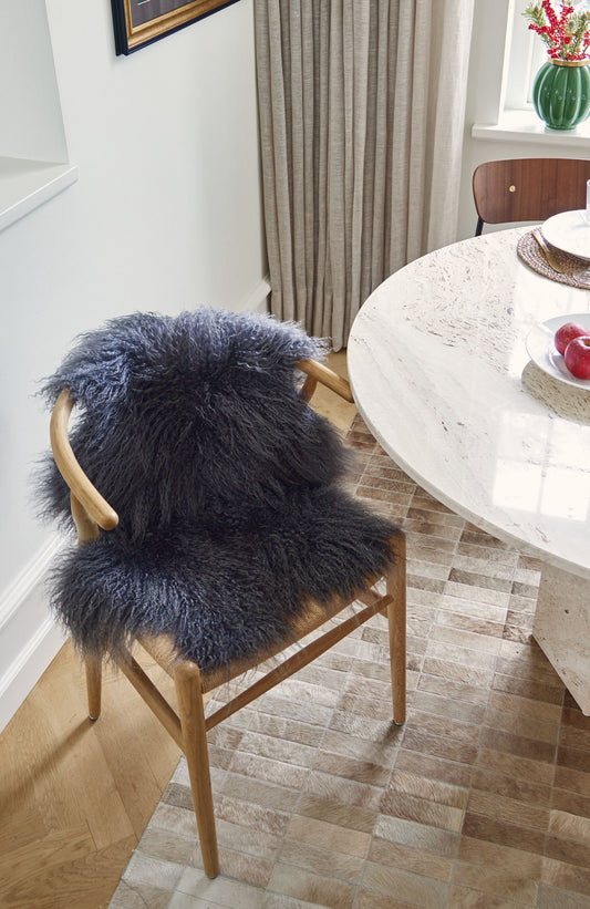 Curly Sheepskin Rug/Throw Navy Small