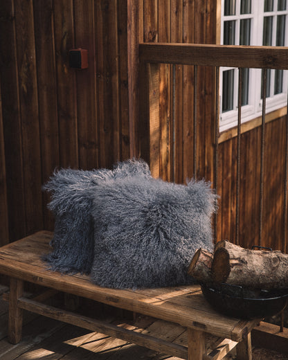 Curly Sheepskin Cushion Doublesided Square Steel Small