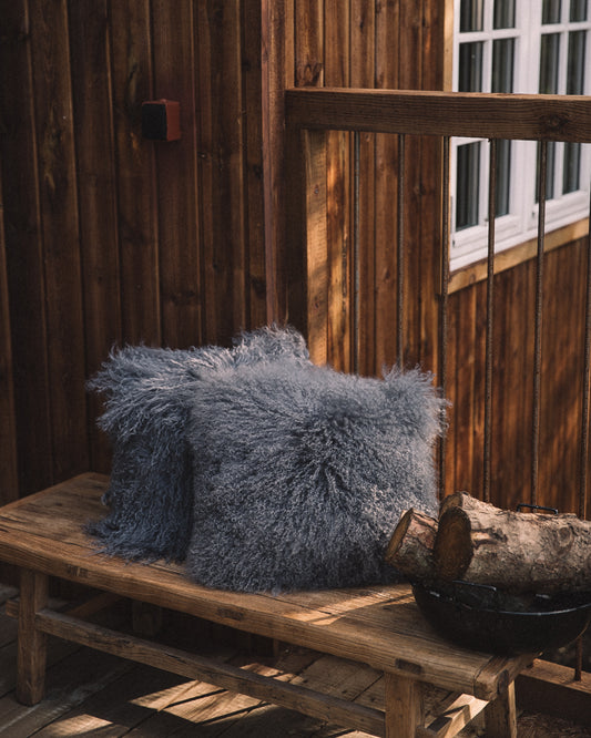 Curly Sheepskin Cushion Doublesided Square Steel Small