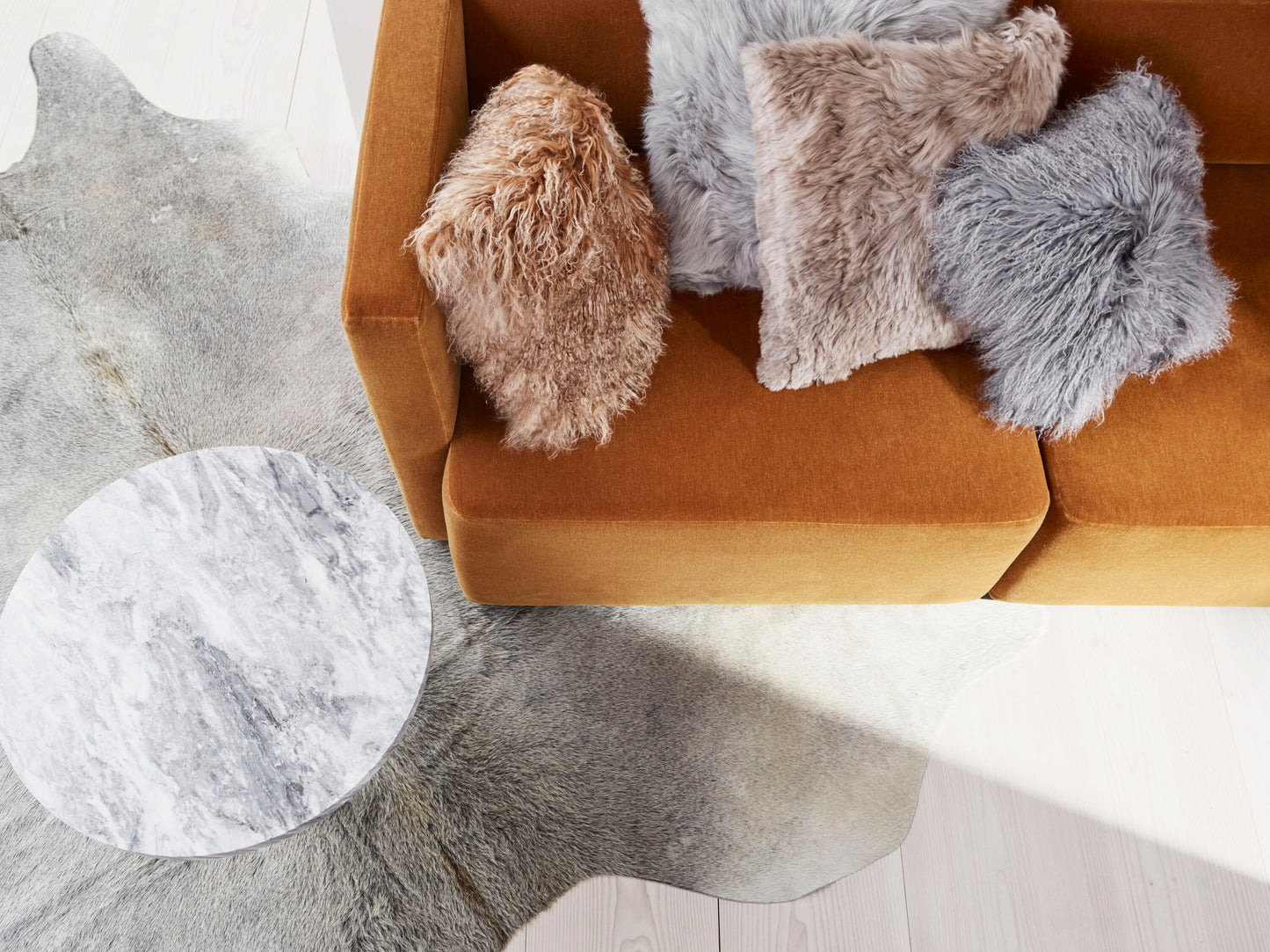Curly Sheepskin Cushion Doublesided Square Steel Small