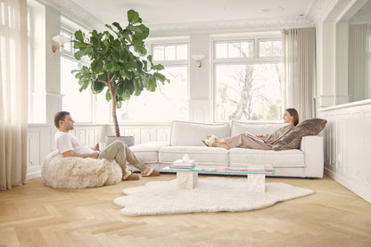 Round Sheepskin Bean Bag Linen Large